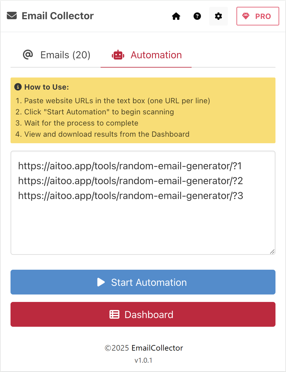 Automation URL list